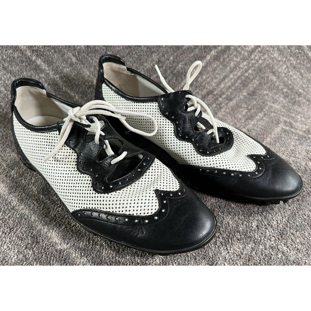 Walter Genuin Women’s Jamie Black & White Leather Golf Shoes Size US 8 EU 39